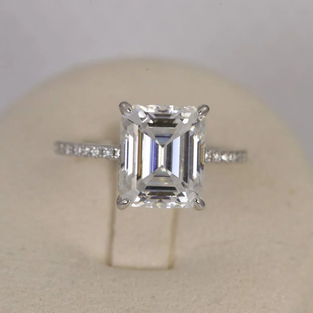 5.5ct Emerald Cut Moissanite Engagement Ring 925